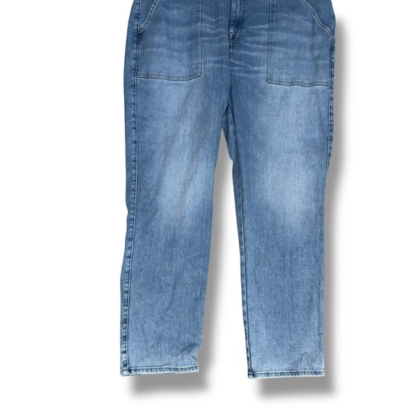 GOOD AMERICAN Denim Utility Jumpsuit Short Sleeve Belted Light Wash Size 6 - Picture 4 of 8